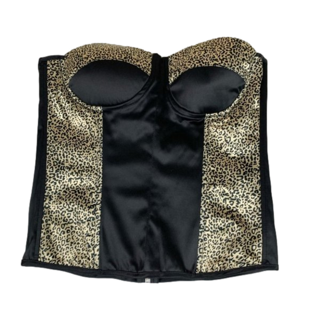 NWT UK2LA Cheetah Animal Print Black Strapless Corset